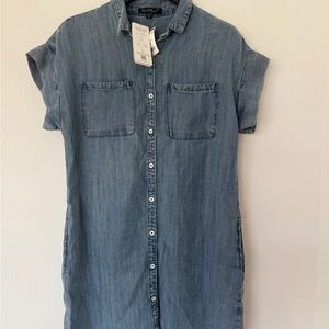Callahan Denim Button-Front Mini Dress in Light Blue with pockets size M